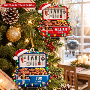 Personalized BBQ Smoker Embossed Ornament - Custom Gift For Grilling Husband