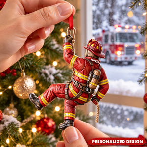 Personalized Climbing Firefighter Acrylic Ornament - Custom Christmas Gift For Firefighter