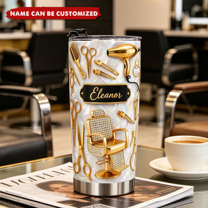 Personalized Hairstylist Gold Tools Tumbler, Gift For Hairdresser