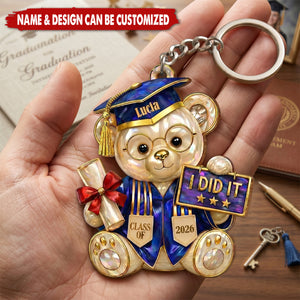 Personalized "I Did It" Graduation Bear Acrylic Keychain, Graduation Keepsake Class of 2026 Gift