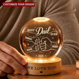 Custom Dad Gradpa Kids Holding Hands - Personalized Crystal Ball Night Light, Father’s Day Gift