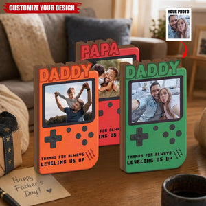 Retro Game Console Photo Wooden Block Sign - Personalized Fathers Day Gift for Gamer Dad