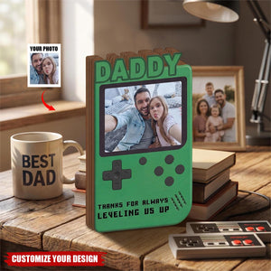Retro Game Console Photo Wooden Block Sign - Personalized Fathers Day Gift for Gamer Dad