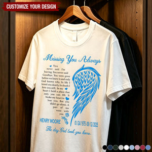 Missing You Always Custom Name Date Angel Wing Tee - Personalized Memorial T-Shirt