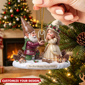 Custom Dwarf Couple First Christmas Engaged 2026 Gift - Personalized Acrylic Ornament