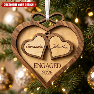 Personalized Engagement Wooden Ornament, Infinity Heart Couple Names First Christmas Gift