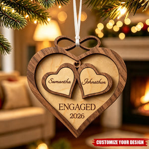 Personalized Engagement Wooden Ornament, Infinity Heart Couple Names First Christmas Gift