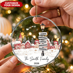 Personalized Family & Pet Glass Christmas Ornament, Custom Family Name Holiday Keepsake
