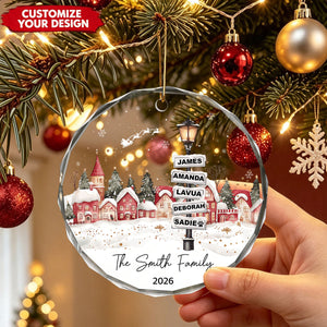 Personalized Family & Pet Glass Christmas Ornament, Custom Family Name Holiday Keepsake