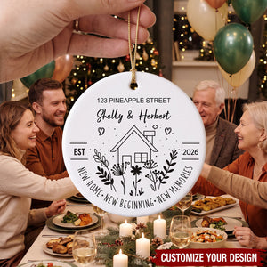 Personalized New Home Ceramic Ornament, Custom Name & Address Housewarming First Christmas Keepsake