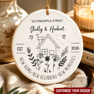 Personalized New Home Ceramic Ornament, Custom Name & Address Housewarming First Christmas Keepsake