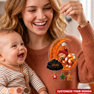 Baby Sleep On The Moon - Personalized Baby First Halloween Acrylic Ornament