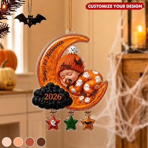 Baby Sleep On The Moon - Personalized Baby First Halloween Acrylic Ornament
