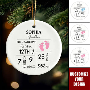 Personalized Baby Birth Stats Ceramic Ornament ‑ Custom Newborn Memory Souvenir Gift