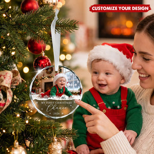 Personalized Baby First Christmas Glass Ornament, Custom Baby Photo Keepsake
