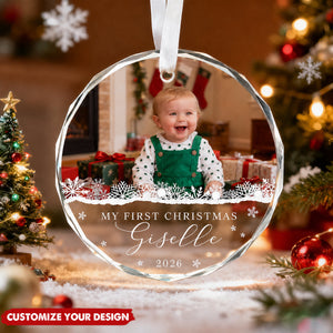 Personalized Baby First Christmas Glass Ornament, Custom Baby Photo Keepsake