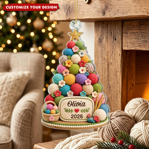 Personalized Acrylic Christmas Tree Ornament, Custom Knit Decoration for Knitters