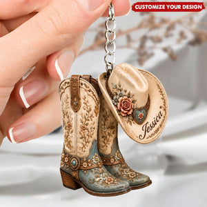 Personalized Cowgirl Boots Acrylic Keychain, Western Cowgirl Keepsake Souvenir Gift