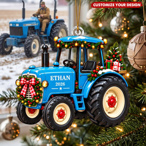 Personalized Tractor Christmas Acrylic Ornament, Custom Farm Gift
