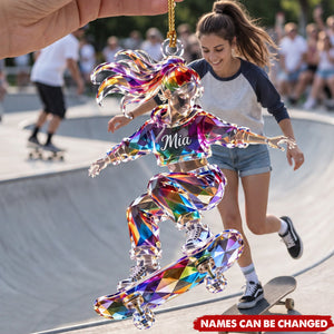 Personalized Skateboard Acrylic Ornament, Custom Name Skater Gift