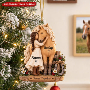 Personalized Girl & Horse Acrylic Ornament - Custom Equestrian Gift for Horse Lover