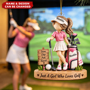 Personalized Golfer Girl Acrylic Ornament, Female Golfer Christmas Tree Decor