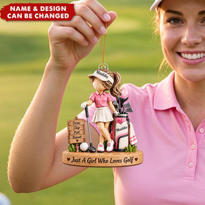 Personalized Golfer Girl Acrylic Ornament, Female Golfer Christmas Tree Decor