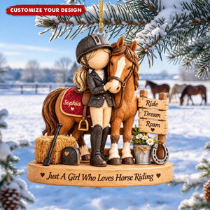 Personalized Horse Riding Girl Acrylic Ornament, Equestrian Christmas Gift for Horse Lovers