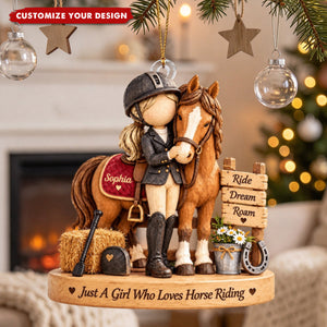 Personalized Horse Riding Girl Acrylic Ornament, Equestrian Christmas Gift for Horse Lovers