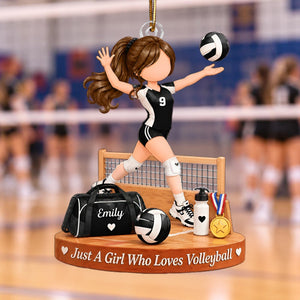 Personalized Volleyball Girl Christmas Ornament, Custom Name & Team Color