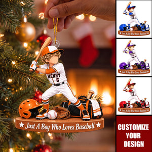 Personalized Baseball Boy Christmas Ornament, Custom Name & Number Gift