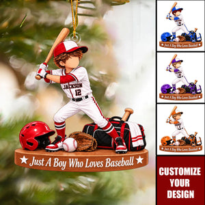 Personalized Baseball Boy Christmas Ornament, Custom Name & Number Gift