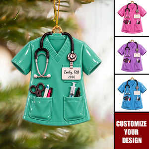 Personalized Nurse Scrub Christmas Acrylic Ornament, Custom Uniform Keepsake