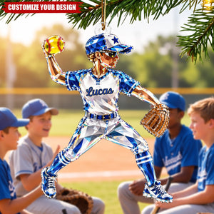 Personalized Softball Name Acrylic Christmas Ornaments, Team Souvenir Gifts