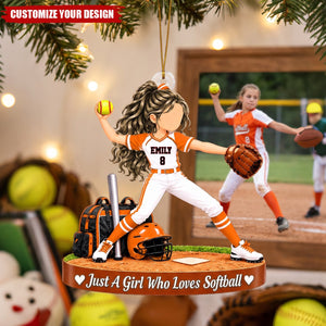 Personalized Softball Girl Christmas Ornament, Custom Name & Number Softball Player Gift