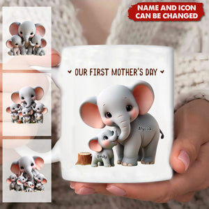 Cute Elephant Mother And Child Or Grandma And Grandchild Personalized Mug - Gift For Mom,Grandma