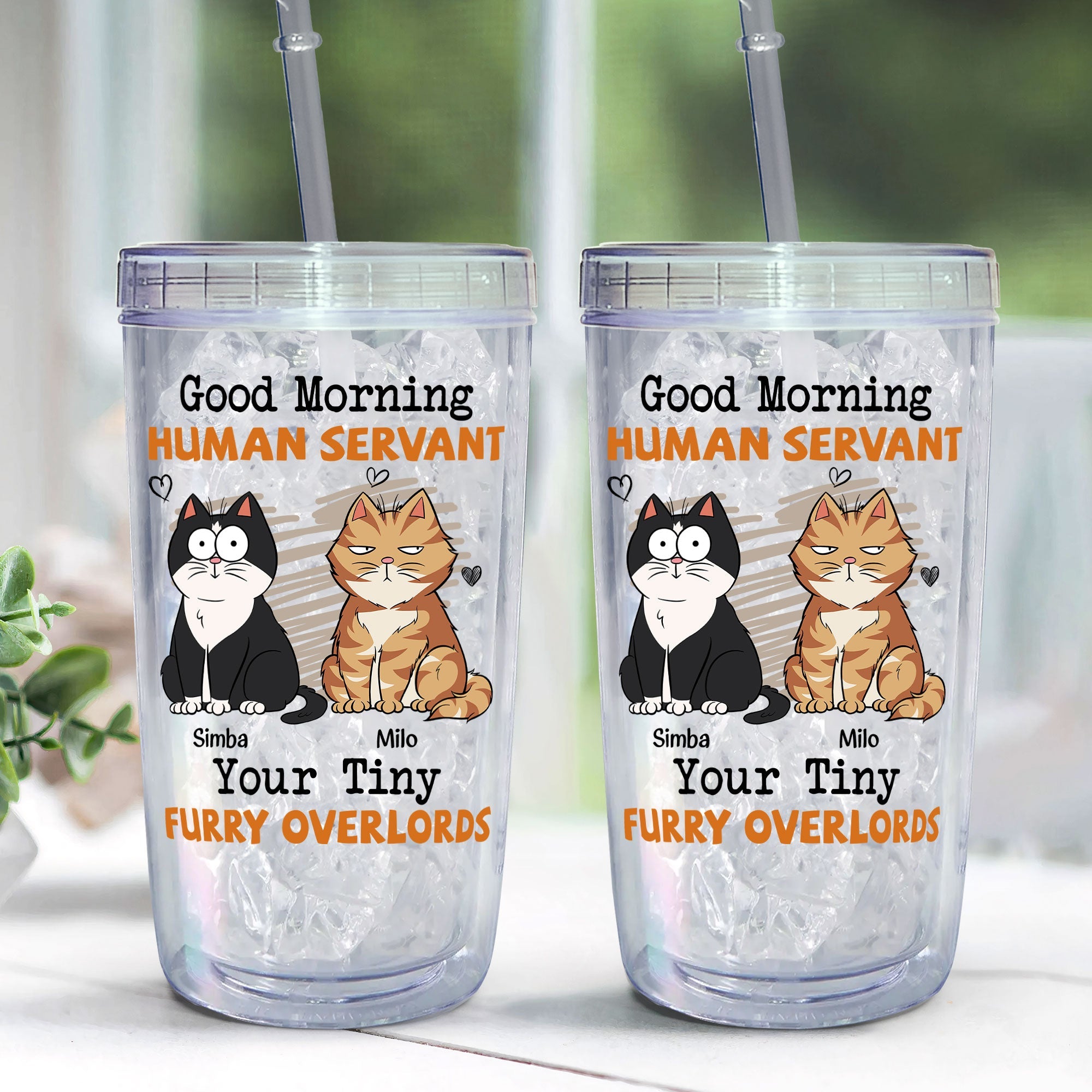 Good Morning Human Servant - Personalized Acrylic Insulated Tumbler With Straw