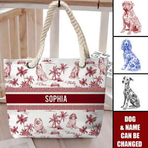 Dog Mom Toile De Jouy Summer French Style - Personalized Beach Bag