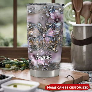 Elegant Iridescent Floral Butterfly Luxurious Personalized Tumbler