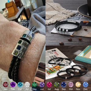 3 Layer Leather Bracelet with 1-8 Beads Engraved Names Personalized Men's Bracelets