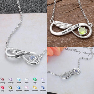 Wing Infinity Necklace With Birthstone Personalized Memorial Necklace