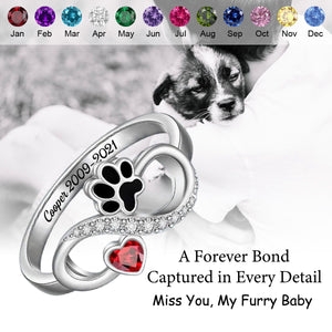 Cat Dog Paw Print Memorial Infinity Love Custom Birthstone Ring