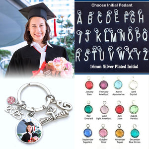 Initial Birthstone 2025 Graduation Custom Photo Keyring
