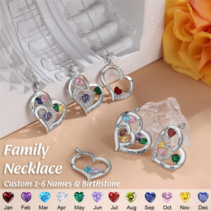 Heart Pendant Custom Birthstone Engraving 1-6 Names Necklace, Gift For Mom Grandma