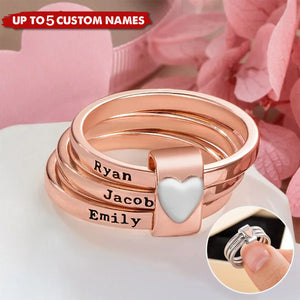 Stacking Rings With Heart Engraved Name Custom Ring, Gift For Grandma Mom