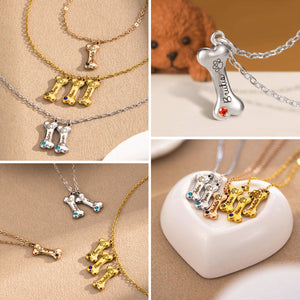 Custom Name Birthstone Bone Pendant Necklace, Gift For Dog Lover