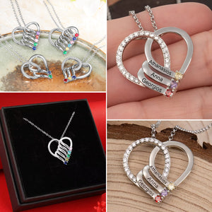Heart Birthstone Zircon Family Custom Name Personalized Necklace, Gift For Mom Grandma