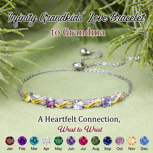 Infinity Intertwined Birthstone Engraved Name Personalized Family Bracelet, Gift For Mom/Grandma