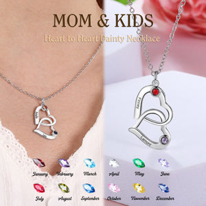 Heart To Heart Custom Birthstone Name Necklace, Gift For Mom Grandma