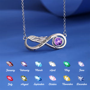 Wing Infinity Necklace With Birthstone Personalized Memorial Necklace